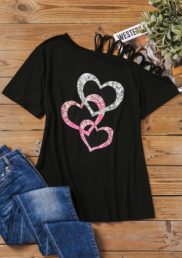 

Blouses Valentine Glitter Heart Criss-Cross Blouse in Black. Size: M