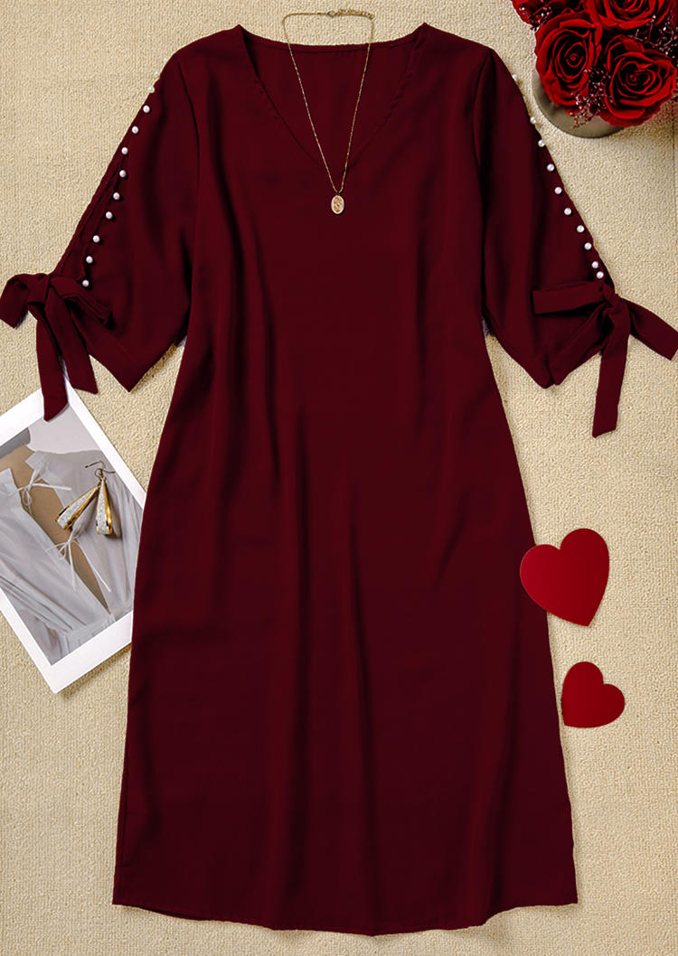 

Mini Dresses Pearl Hollow Out Tie V-Neck Mini Dress - Burgundy in Red. Size: M