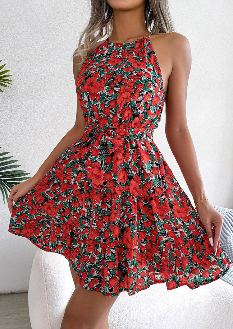 

Mini Dresses Floral Spaghetti Strap Mini Dress in Red. Size