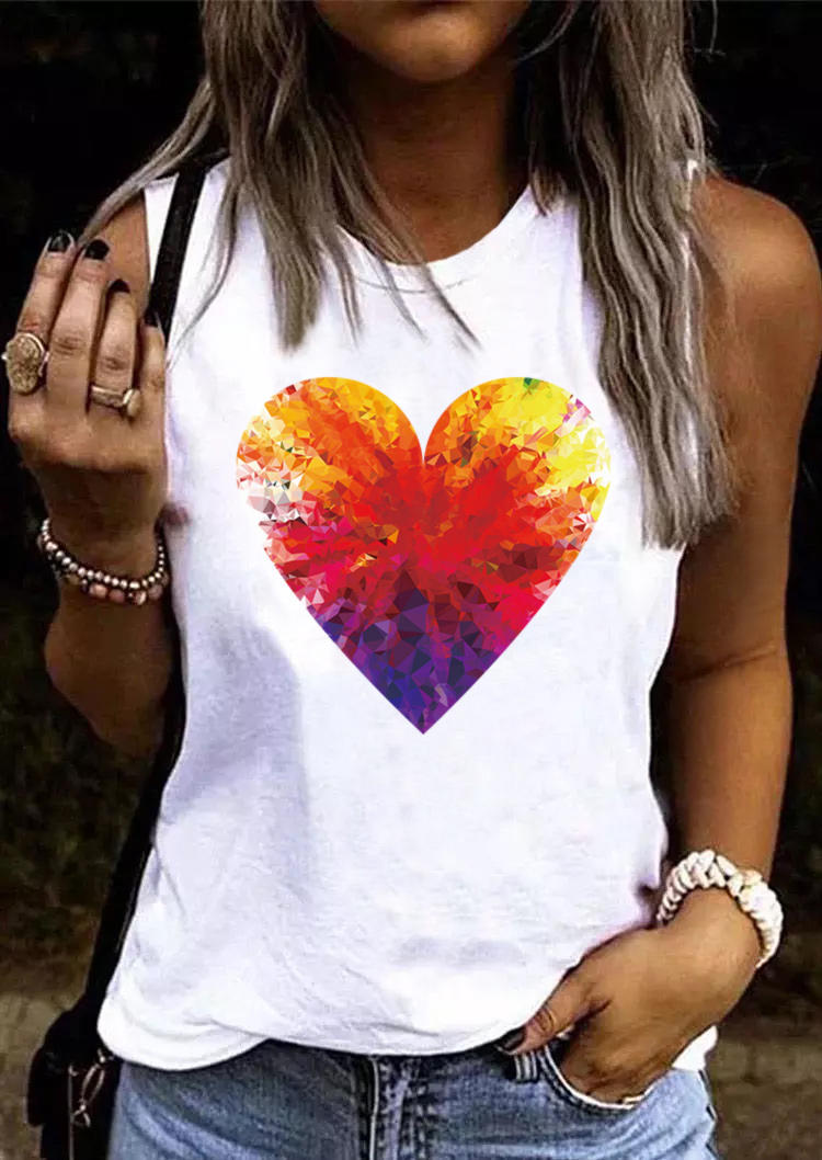 Valentine Heart Tie Dye O-Neck Tank - White