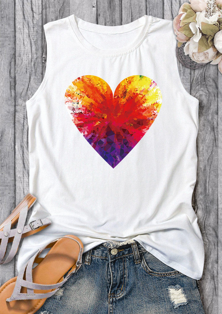 

Tank Tops Valentine Heart Tie Dye O-Neck Tank Top in White. Size: L