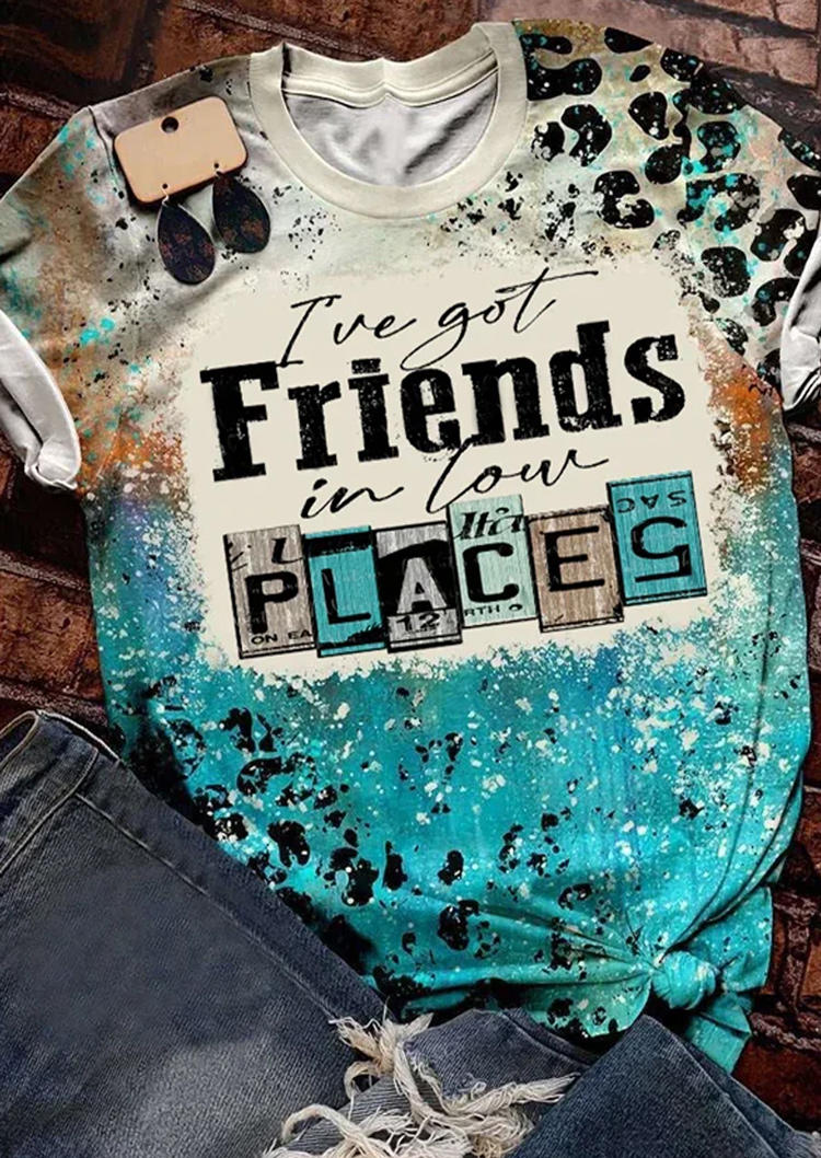 

T-shirts Tees I've Got Friends In Low Places Leopard T-Shirt Tee - Cyan in Blue. Size: L,M