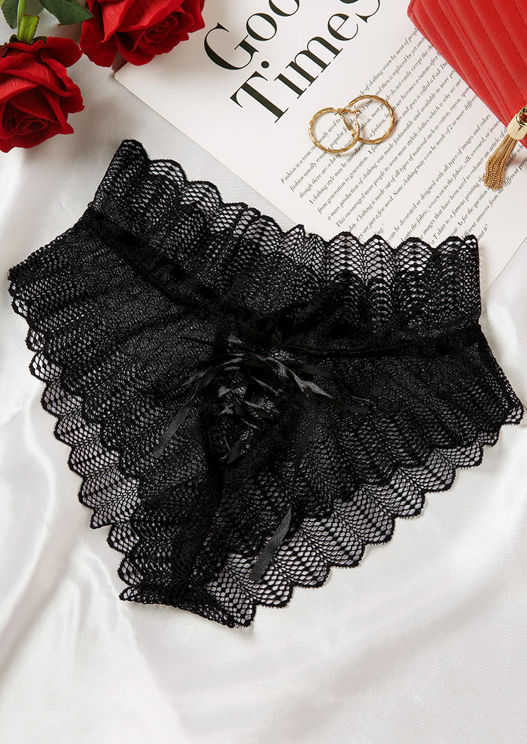 

Panties Criss-Cross Hollow Out Lace Splicing Panties in Black. Size