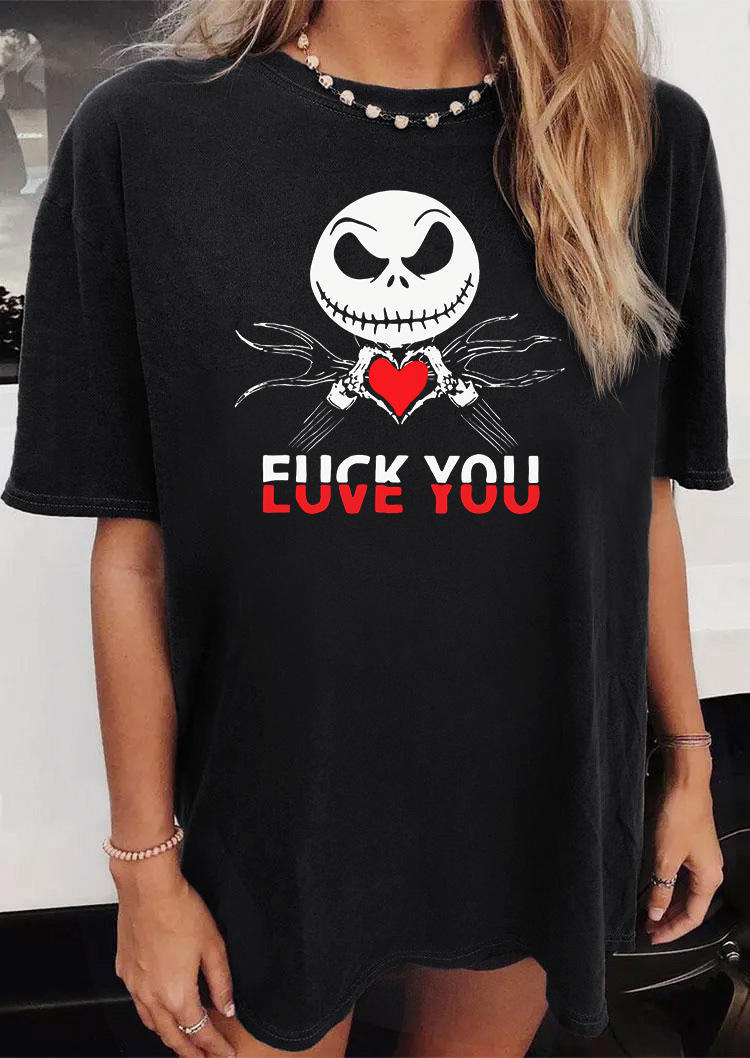 

T-shirts Tees Valentine Love You Heart Skull T-Shirt Tee in Black. Size: L,M,S