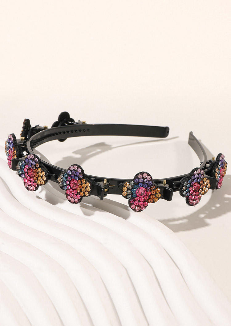 

Sparkling Crystal Stone Dual-Layered Braided Hairpin in Multicolor,Purple. Size