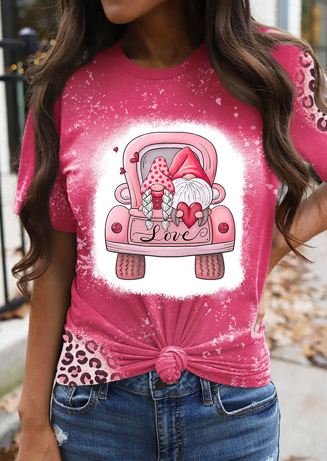 T-shirts Tees Valentine Love Leopard Gnomies Bleached T-Shirt Tee in Multicolor. Size: S,XL