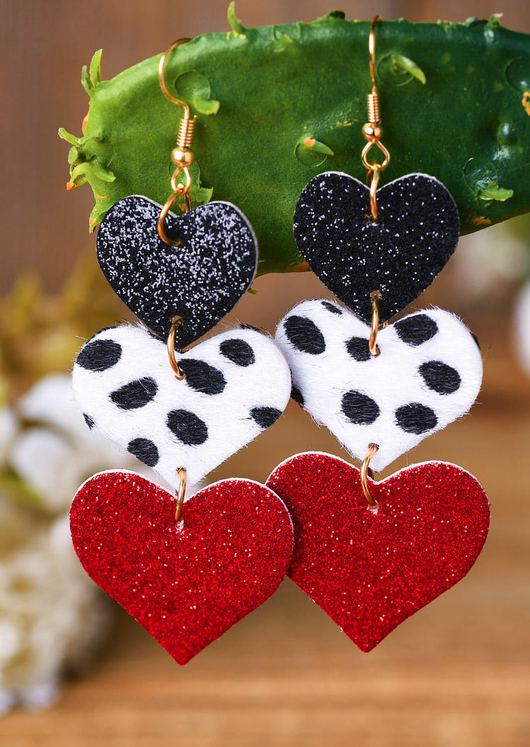 Earrings Valentine Heart Glitter Hook Earrings in Multicolor. Size: One Size