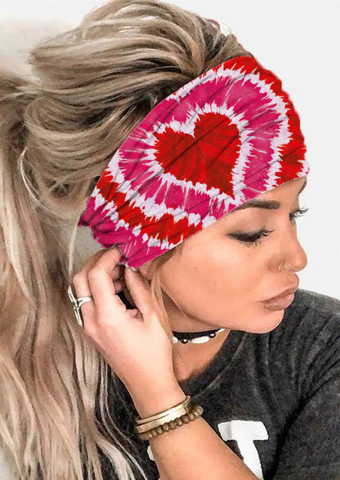 Valentine Tie Dye Heart Yoga Wide Headband in Red. Size: One Size