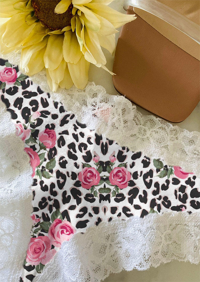 

Panties Valentine Leopard Rose Lace Splicing Panties in Multicolor. Size