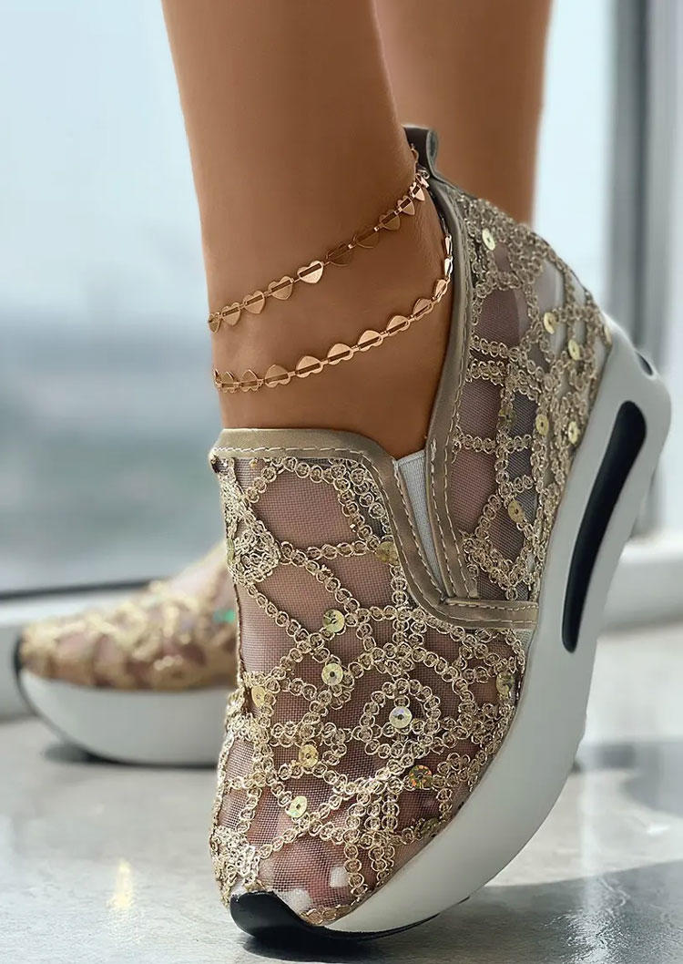 

Sneakers Sequined Mesh Slip On Platforms Sneakers without Anklet in Gold. Size
