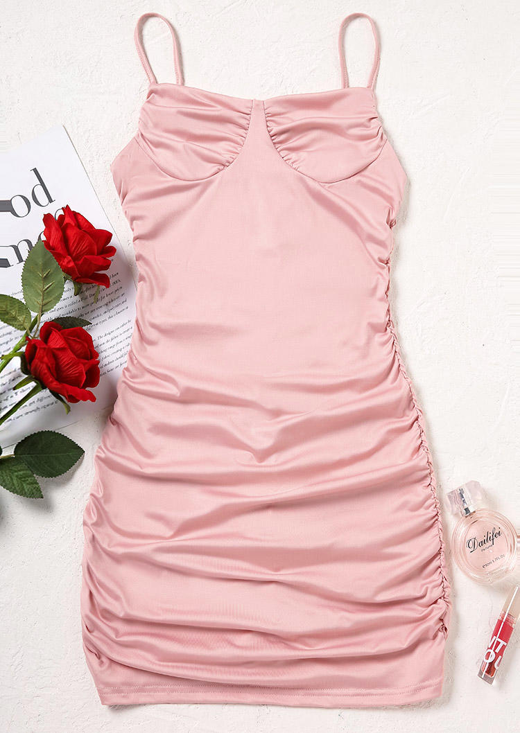 

Bodycon Dresses Ruched Spaghetti Strap Bodycon Dress in Pink. Size: L