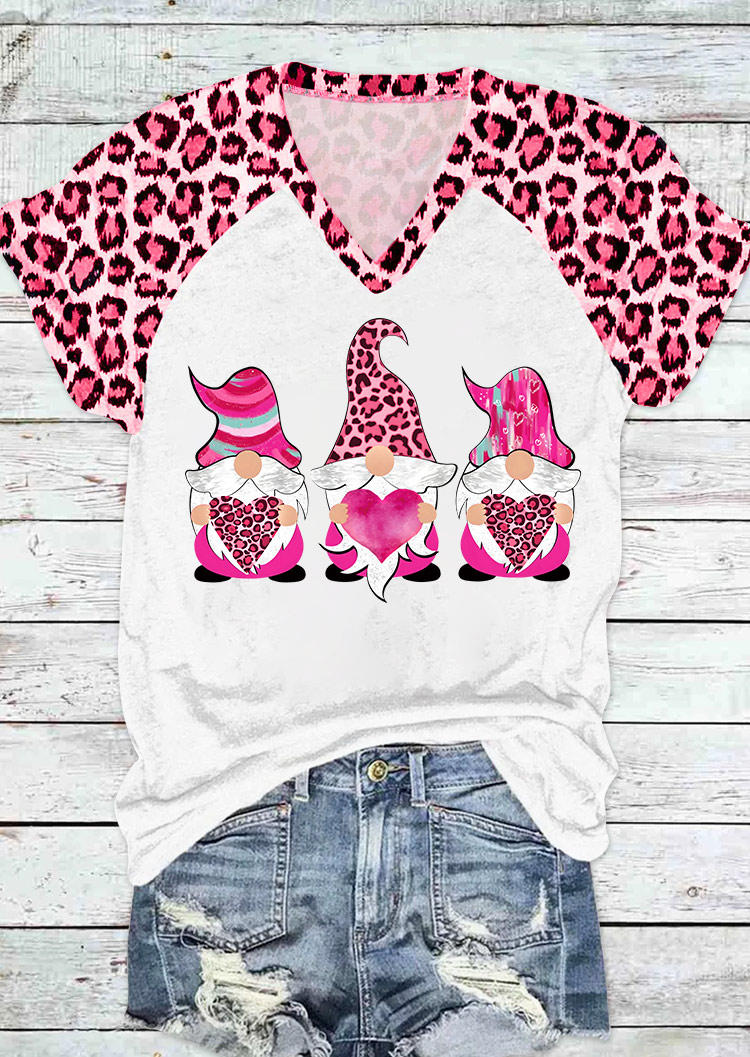 T-shirts Tees Valentine Leopard Heart V-Neck T-Shirt Tee in White. Size: L,M,S