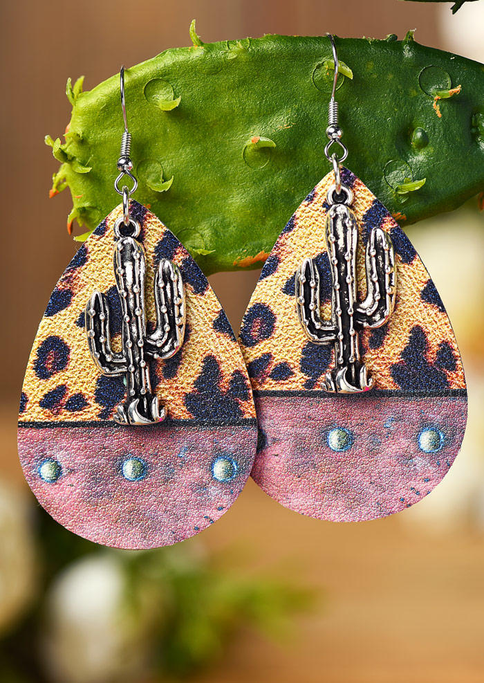 

Earrings Leopard Cactus PU Leather Earrings in Multicolor. Size