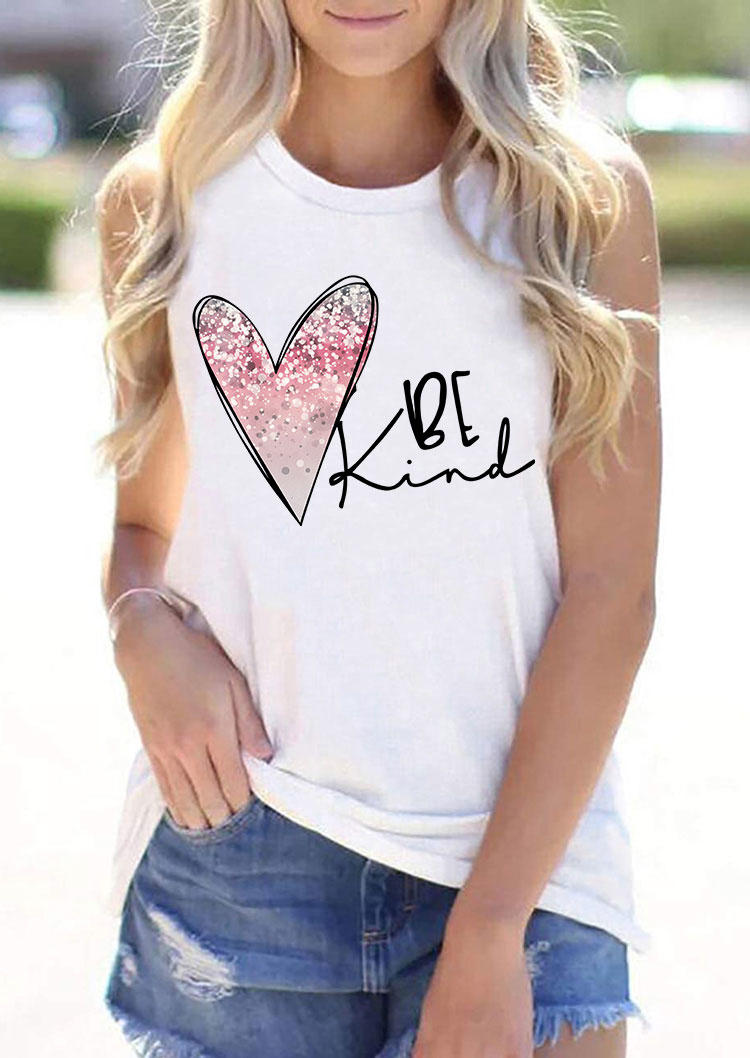 

Tank Tops Valentine Be Kind Glitter Heart Tank Top in White. Size