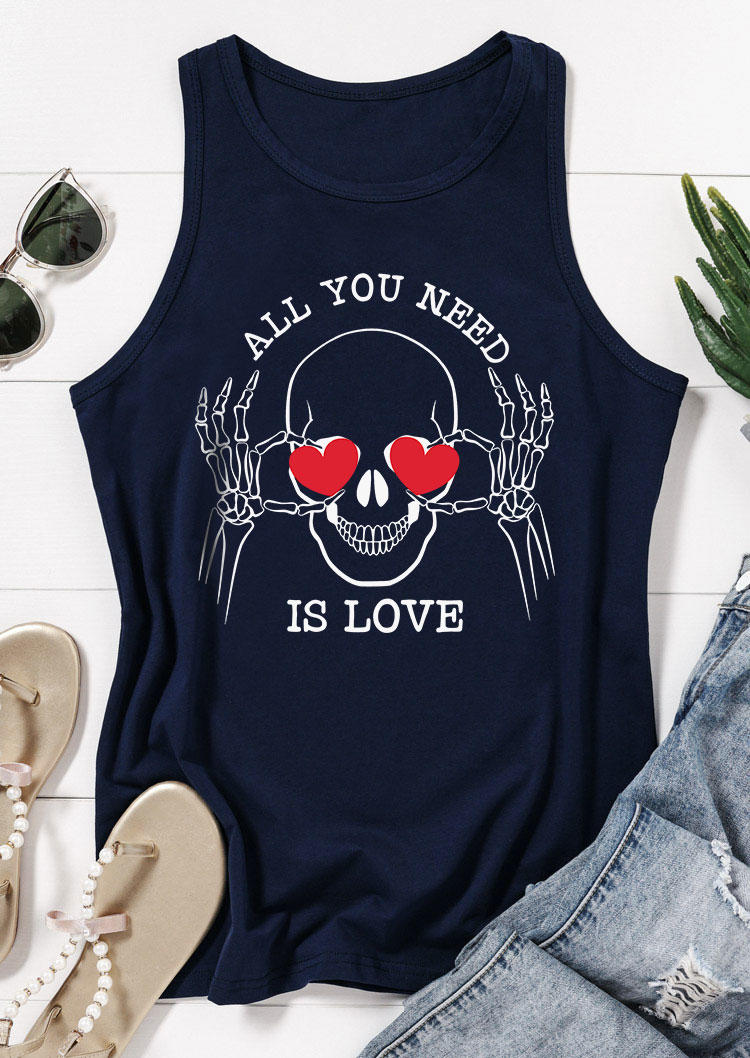 Tank Tops All You Need Is Love Skeleton Hand Skull Heart Tank Top - Navy Blue in Blue. Size: L,M,S,XL