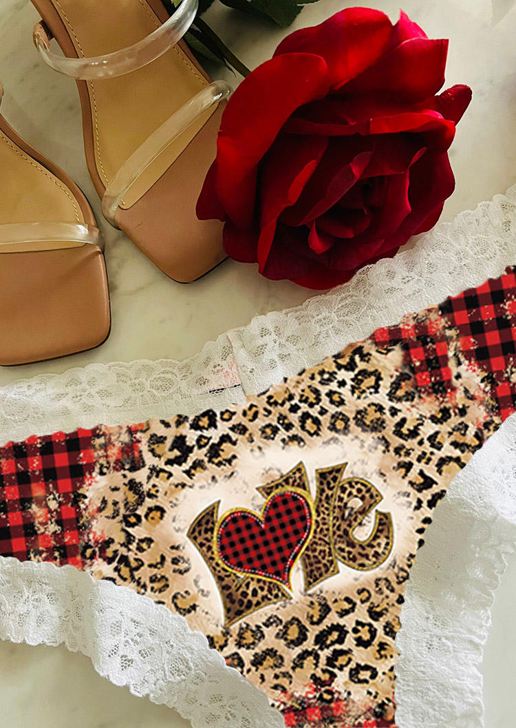 

Panties Valentine Love Heart Leopard Plaid Lace Splicing Panties in Multicolor. Size
