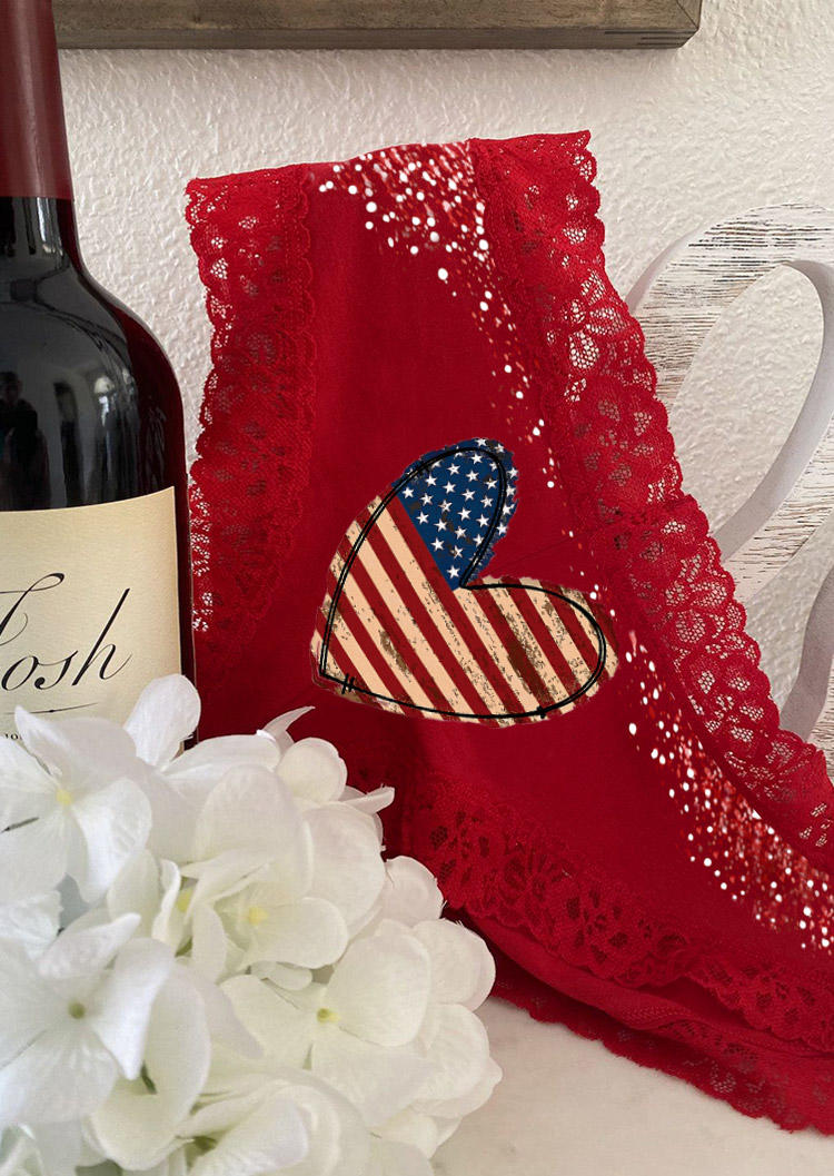 

Panties American Flag Heart Glitter Lace Splicing Panties in Red. Size: L,M,,XL