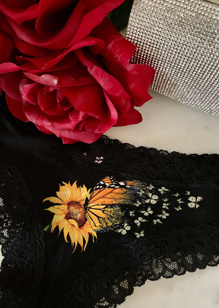 

Panties Sunflower Butterfly Lace Splicing Panties in Black. Size