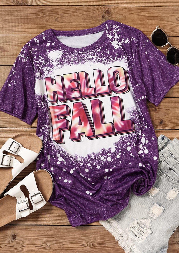 

T-shirts Tees Hello Fall Bleached T-Shirt Tee in Purple. Size: L,M