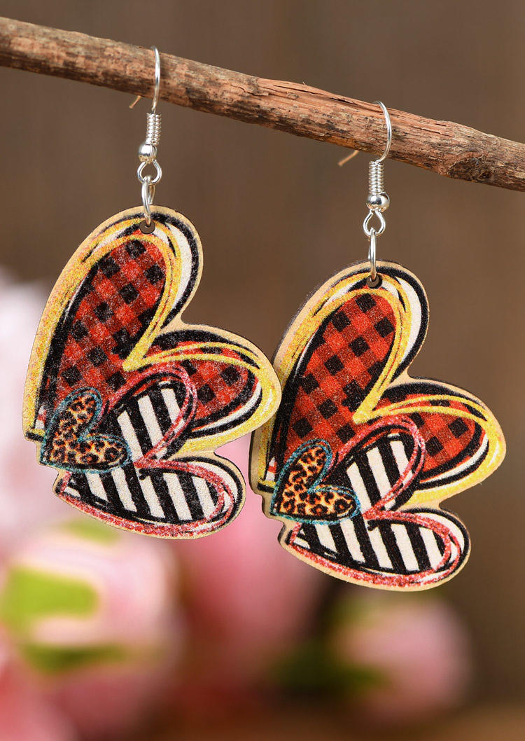 

Earrings Valentine Leopard Plaid Striped Heart Earrings in Multicolor. Size