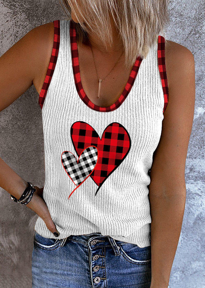Valentine Plaid Heart Tank - White