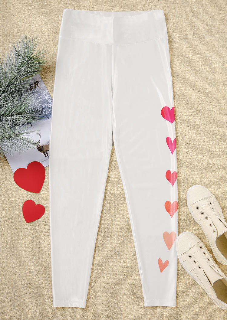 Leggings Valentine Heart High Waist Skinny Leggings in White. Size: L,M,S,XL