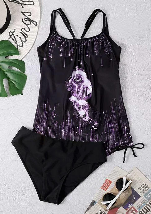 

Tankinis Gradient Rose Ruffled Drawstring Tankini Set in Multicolor. Size: M