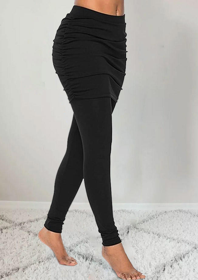 

Leggings Ruched Fake Two-Piece Skinny Leggings in Black. Size
