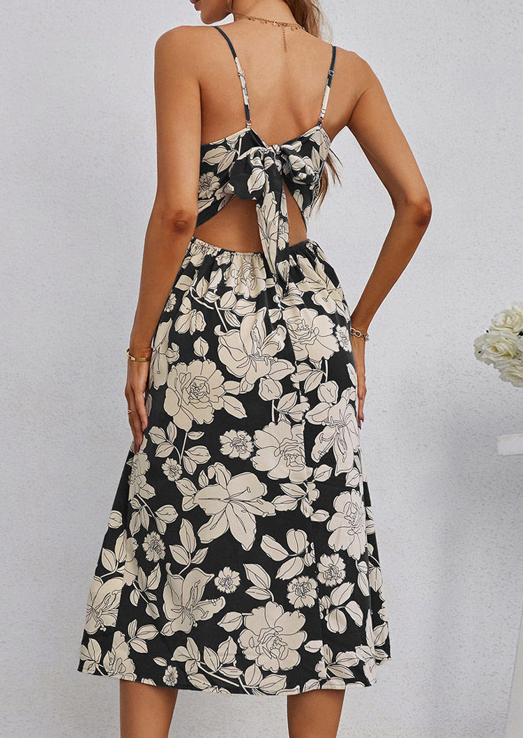 

Midi Dresses Floral Button Tie Open Back Midi Dress in Multicolor. Size