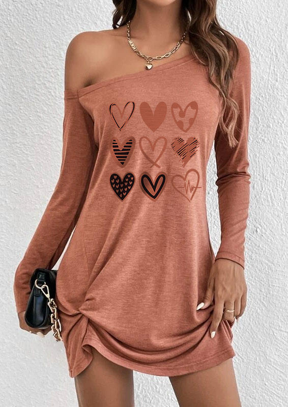 Valentine Heart Twist Slash Collar Mini Dress - Pink