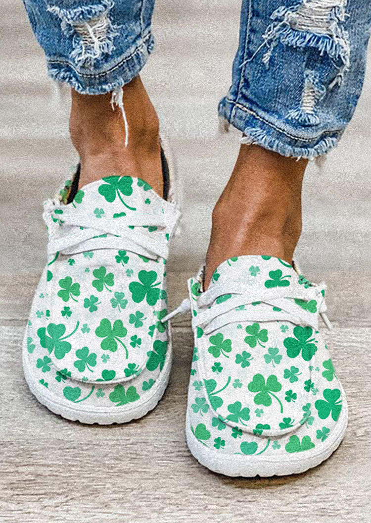 

Sneakers St. Patrick's Day Lucky Shamrock Round Toe Flat Sneakers in Green. Size