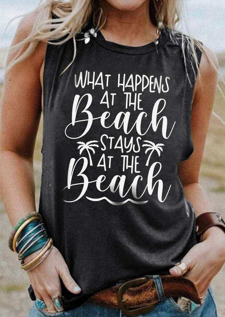 Tank Tops What Happens At The Beach Stays At The Beach Tank Top - Dark Grey in Gray. Size: L,M,S,XL