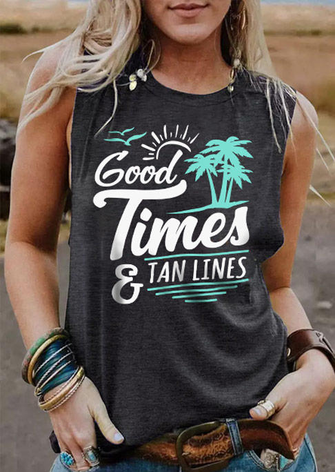 Good Times & Tan Lines Coconut Tree Tank - Dark Grey