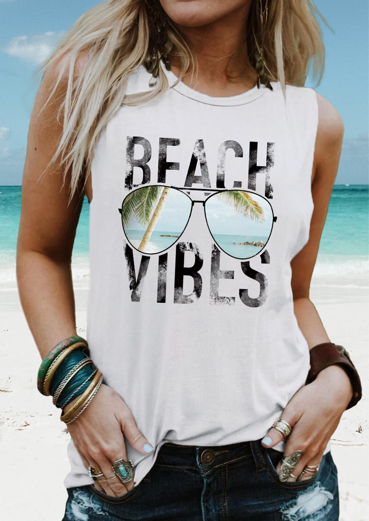 Beach Vibes Glasses O-Neck Tank - White