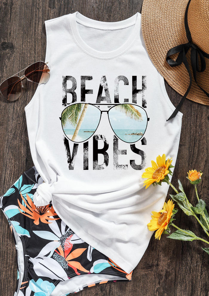 

Tank Tops Beach Vibes Glasses O-Neck Tank Top in White. Size