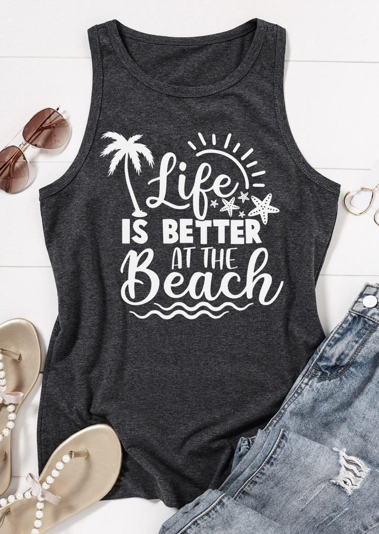 

Tank Tops Life Is Better At The Beach Coconut Tree Tank Top - Dark Grey in Gray. Size