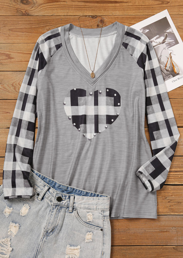 

T-shirts Tees Valentine Plaid Heart Pearl Raglan Sleeve T-Shirt Tee in Gray. Size