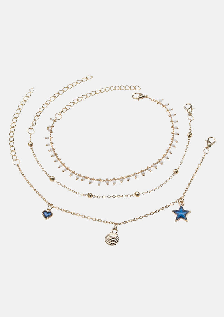 

Body Jewelry 3Pcs Bohemian Star Beading Shell Anklet in Gold. Size