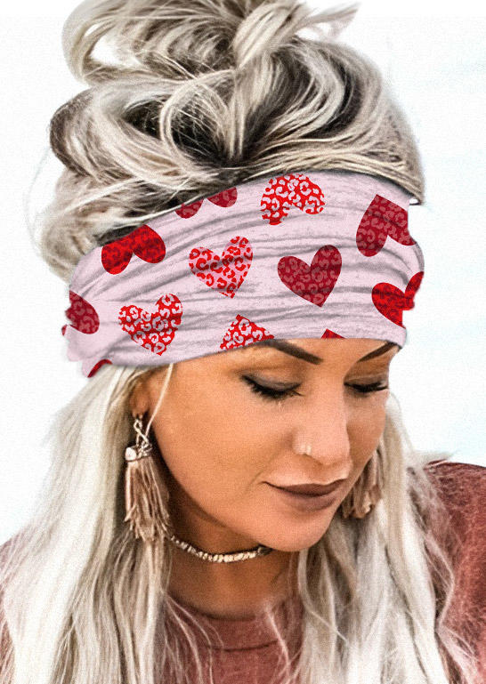 

Valentine Heart Leopard Elastic Sports Wide Headband in Pink. Size