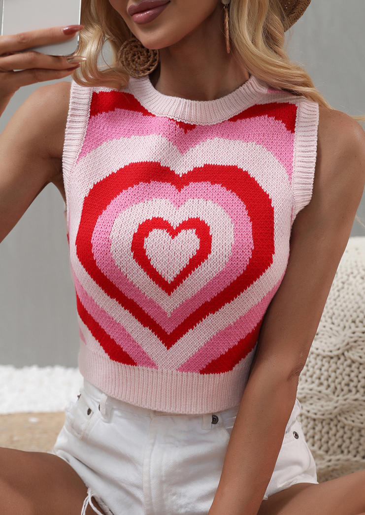 

Crop Tops Valentine Love Heart Knitted Crop Tank Top in Pink. Size: ,XL