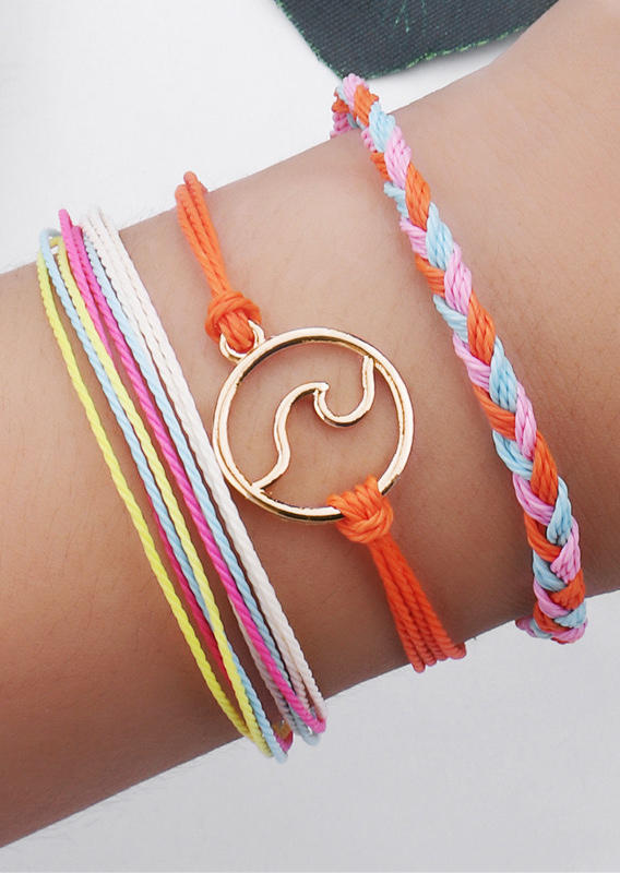 

Bracelet 3Pcs Braid Hollow Out Bracelet Set in Blue,Multicolor. Size