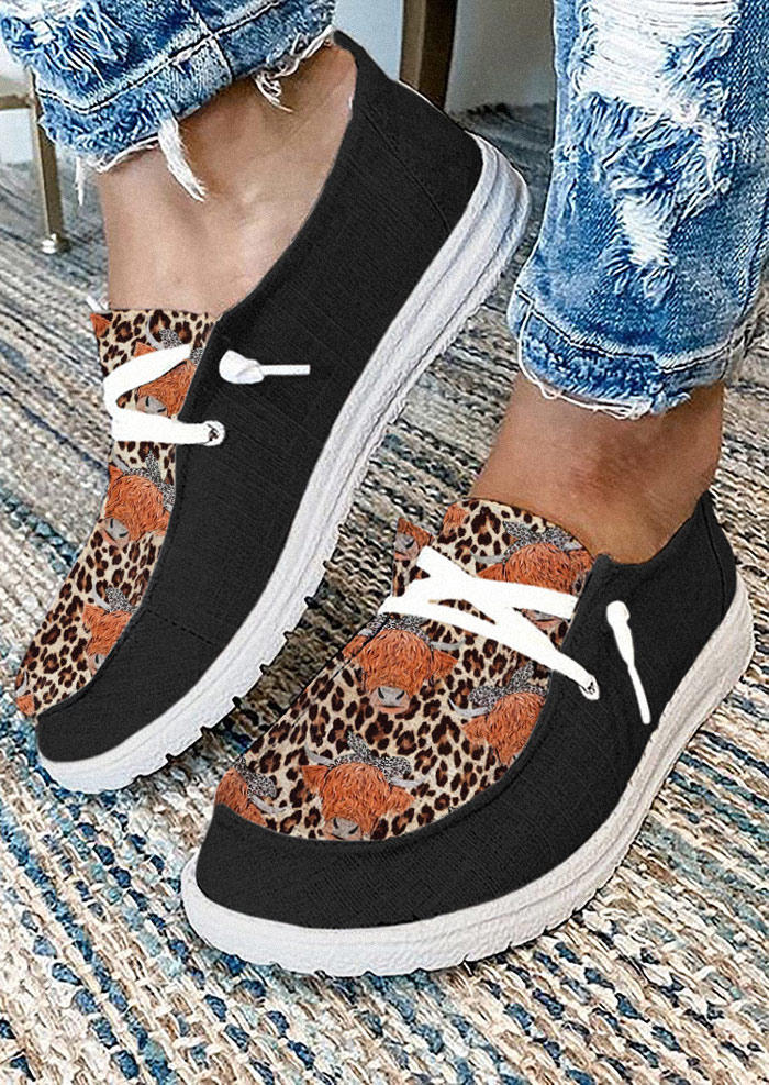 

Sneakers Highland Cattle Leopard Slip On Round Toe Flat Sneakers in Black. Size: ,38,39,40,41