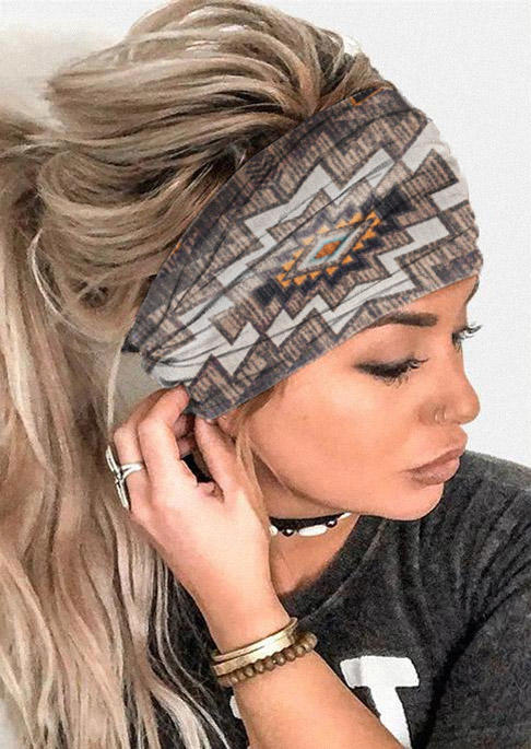 Aztec Geometric Yoga Sport Wide Headband in Gray. Size: One Size
