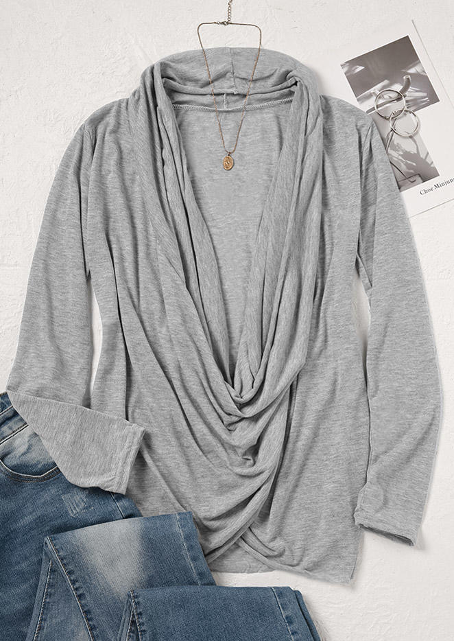 Blouses Cowl Neck Long Sleeve Blouse in Gray. Size: L,M,S,XL