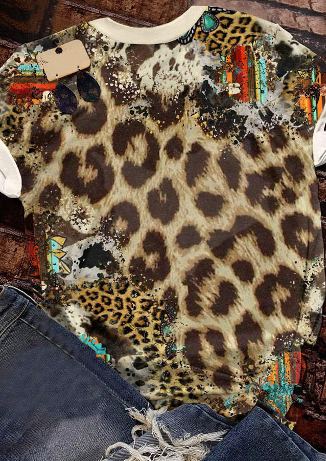 

T-shirts Tees Serape Striped Cactus Leopard Bleached T-Shirt Tee in Multicolor. Size