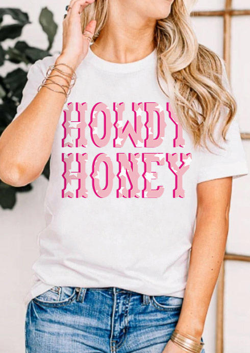 Western Howdy Honey T-Shirt Tee - White