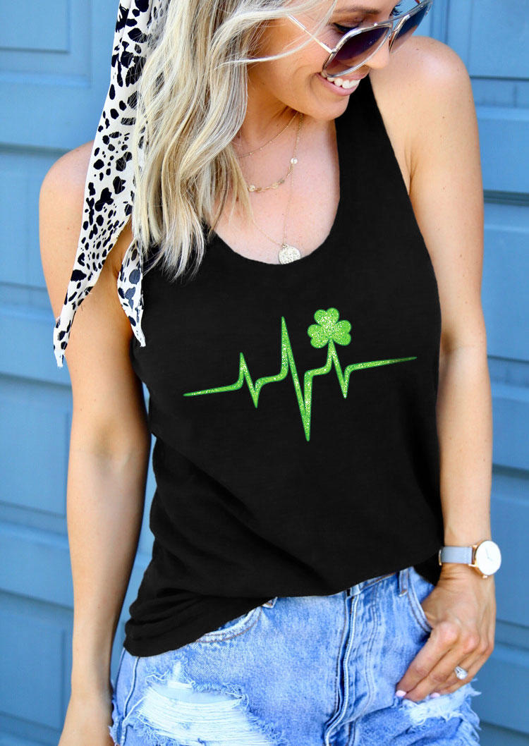 St. Patrick's Day Lucky Shamrock O-Neck Tank - Black