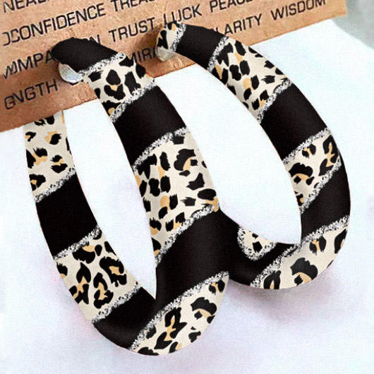 Earrings Color Block Leopard Glitter PU Leather Earrings in Multicolor. Size: One Size