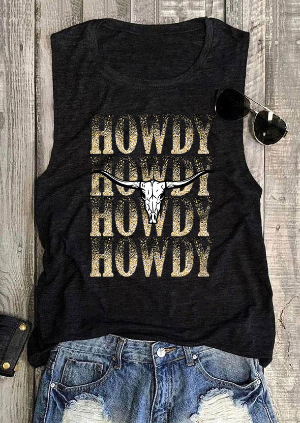 

Tank Tops Howdy Steer Skull Casual Tank Top in Black. Size