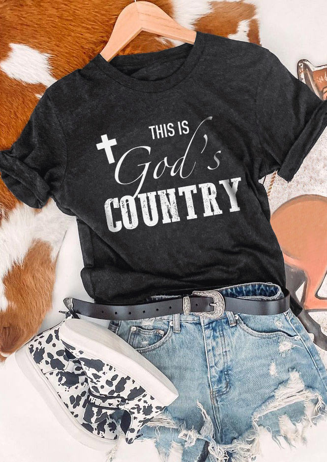 

T-shirts Tees This Is God' Country Cross O-Neck T-Shirt Tee - Dark Grey in Gray. Size